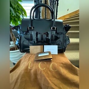 Gucci Black Patent Leather Bow Satchel